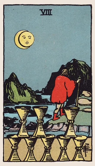 Eight of Cups tarot card, Rider–Waite–Smith deck