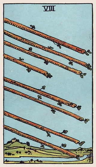 Eight of Wands tarot card, Rider–Waite–Smith deck