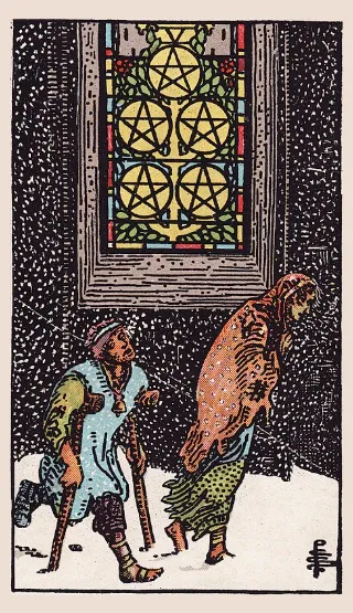 Five of Pentacles tarot card, Rider–Waite–Smith deck
