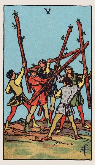 Five of Wands tarot card, Rider–Waite–Smith deck