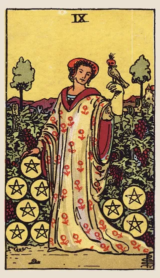 Nine of Pentacles tarot card, Rider–Waite–Smith deck