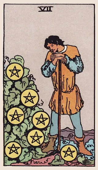 Seven of Pentacles tarot card, Rider–Waite–Smith deck