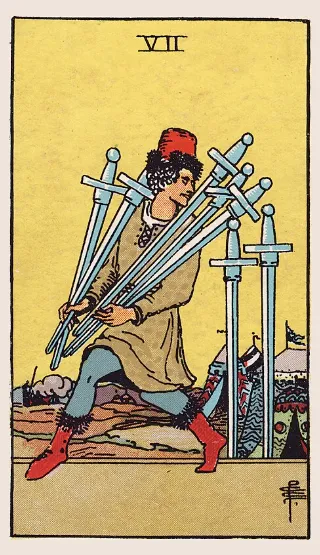Seven of Swords tarot card, Rider–Waite–Smith deck