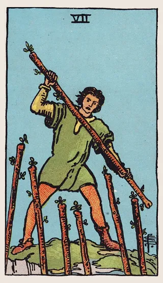 Seven of Wands tarot card, Rider–Waite–Smith deck