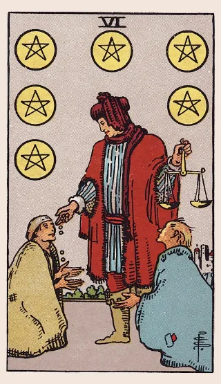 Six of Pentacles tarot card, Rider–Waite–Smith deck