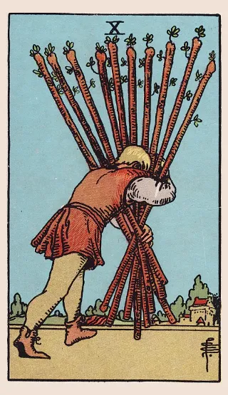 Ten of Wands tarot card, Rider–Waite–Smith deck