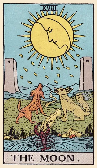 The Moon tarot card, Rider–Waite–Smith deck