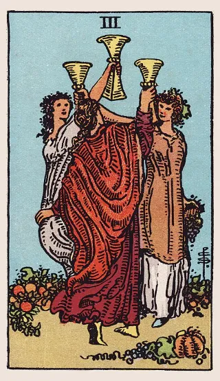 Three of Cups tarot card, Rider–Waite–Smith deck