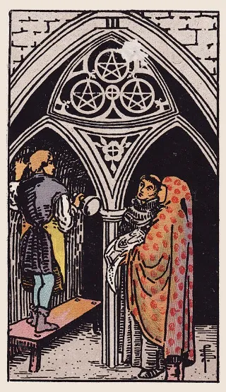 Three of Pentacles tarot card, Rider–Waite–Smith deck