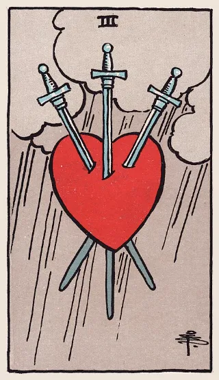 Three of Swords tarot card, Rider–Waite–Smith deck