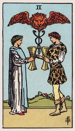Two of Cups tarot card, Rider–Waite–Smith deck