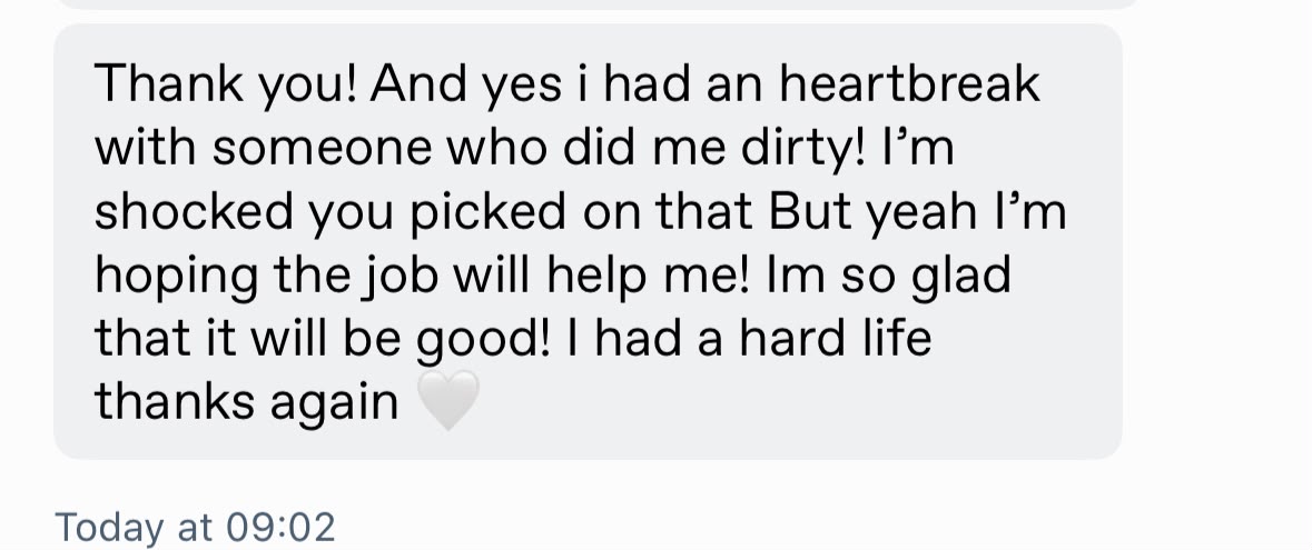 Client testimonial 2 of 62 (WhatsApp message)